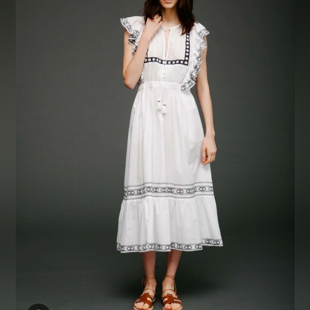Sea New York White Midi Dress with Navy Trim